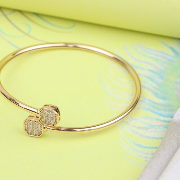 Rose Gold Plated Adjustable Bangle with Octagon Crystal Ends, XPBL0417 - Picture 4 of 13